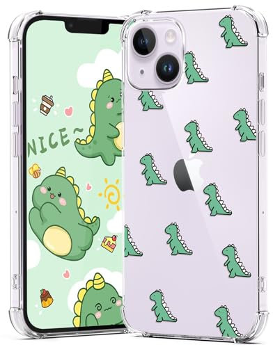 CAROKI for iPhone 14 Clear Case with Dinosaur Pattern - Bumper Protective Shockproof Soft Silicon Cover Case