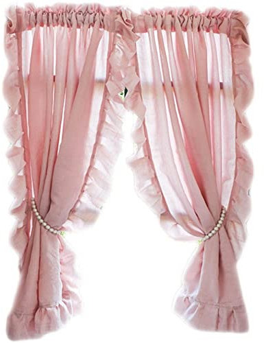 MANQILE Europäische rosa Gardinen für Wohnzimmer Mädchen Schlafzimmer Voile Vorhang mit Rüschen Tüll Hintergrund Vorhang Fenster Screening