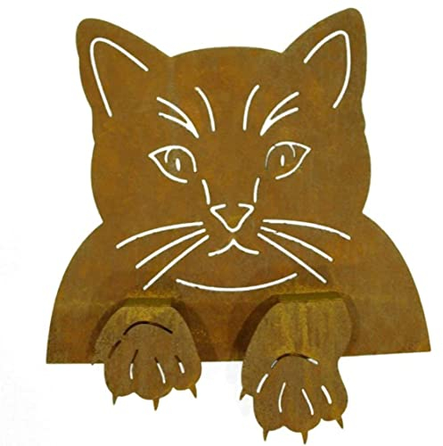 Rostikal Gartenzaun Katzenfigur aus Edelrost 23x21 cm – Perfekte wetterfeste und langlebige Gartendekoration - Ideal als einzigartiges Katzen Deko Geschenk
