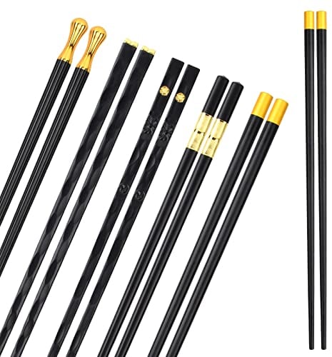 Bacchette in Fibra di Vetro Riutilizzabili Set, 5 Paia Bacchette Giapponesi Cinesi Antiscivolo, Bacchette in Lega Sushi Multistile, 24,3 cm, per Piatti Asiatici Cucina del Ristorante