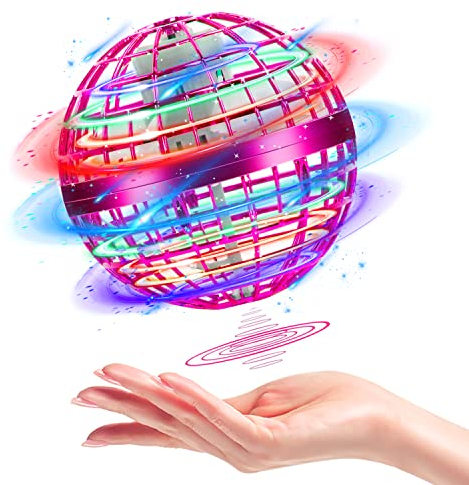 Fliegender Ball, Hover Ball, Flying Orb Ball Magische Spinnerin, Mini Drohne Für Kinder Fliegendes Spielzeug, mit LED Licht Drohne, Flying Ball, für Kinder Erwachsene Outdoor Indoor (Rosa)