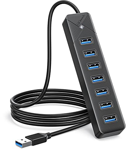 GiGimundo Hub USB 3.0 de 7 Puertos para Portátil, con Puerto de Alimentación de 5V/3A, (Cable de 100CM) con Pantalla LED, Compatible con MacBook, PS4, Surface Pro, Unidad Flash, Disco Duro Móvil