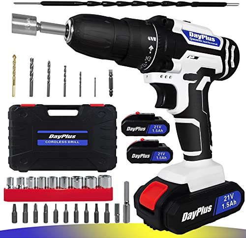 21 V Akkuschrauber mit 2 Akkus und 1 Ladegerät, 25 + 1 Drehmomentstufen Akku-akkuschrauber mit LED Licht, 45Nm Max Akkuschrauber Werkzeugkoffer, 2 Gang, 29PCS Zubehöre Set für Haus und Garten