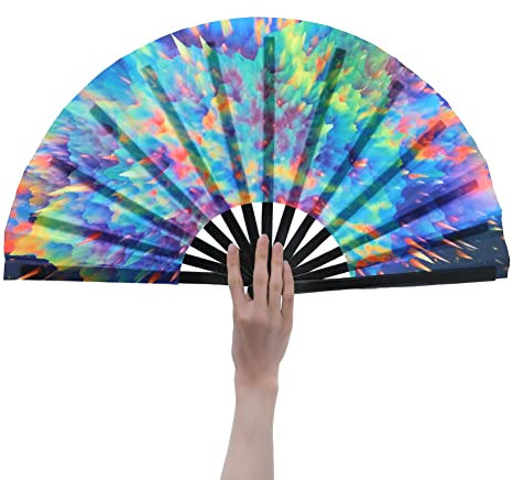HeyToo Damen/Herren Großer UV Glow Rave Handventilator für Drag Queen Cosplay EDM Club Party Musik Festival Tanz Dekoration Aurora