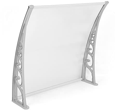 Auvent de Porte et fenêtres,Marquise Solaire abri banne entrée Protection avec Support,Auvent de Porte100*150cm- Marquise de Porte d’entrée en Polycarbonate,Cadre Gris