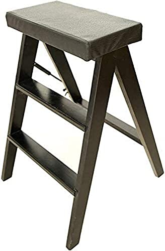Holz Tritthocker Klappleiter Stuhl Klapphocker Leiter Tragbar Doppelnutzung 3 Stufen Leiter Massivholz, 3 Arten (Farbe : Weiß) (Schwarz)