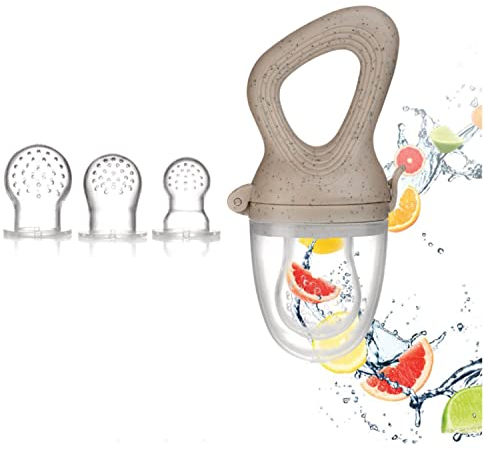 Magaluga Fruchtsauger Baby Set mit 3 Sauger in verschiedenen Größen - für Babys ab 4 Monate Zahnungshilfe Beikost Baby Fruchtschnuller BPA frei (Light Grau)