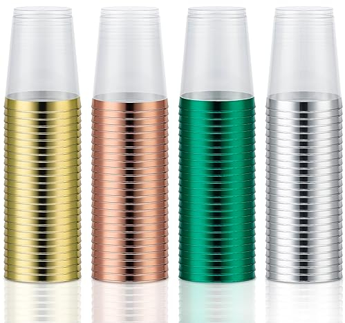 Neatnsharp 100 bicchieri usa e getta con bordo argento, oro, oro rosa e verde; bicchieri vecchio stile, ideali per casa, ufficio, bar, matrimoni, spose e bambini, 25 pezzi per colore, 283,5 g