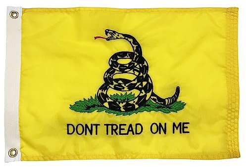 FRF Dont Tread On Me Flagge, 30,5 x 45,7 cm, bestickte Gadsden-Flagge für Boot, 210D Nylon für UTV, mit 2 Messingösen und 4 Reihen von unteren Stichen