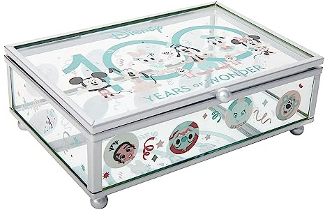 Disney Boîte à bijoux d'anniversaire – Boîte à bijoux en verre sous licence officielle – Célébrant 100 ans de merveilles