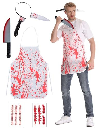 NMKL Butcher Halloween Costumes for Men,Men's Halloween Costume Adult Bloody Apron Knife Headband,Halloween Party Celebration Costumes Fancy Dress Men