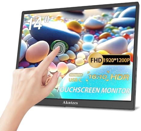 Monitor portatile touchscreen, Akntzcs 14 FHD 1920 x 1200P USBC Monitor portatile HDR Eye Care Display IPS ultra-sottile, USB Type-C HDMI monitor esterno per laptop/PC/Mac/Phone/Xbox, altoparlanti