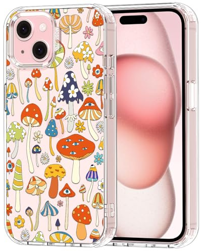 MOSNOVO Hülle für iPhone 15 Plus/iPhone 14 Plus, [2 m Militärschutz] [Anti-Abblätter-Technologie] Transparente stoßfest TPU Stoßfänger Handyhülle mit Design - Pilzkunst