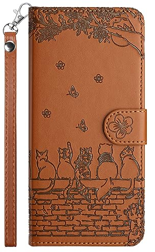 FALUWONRU Hülle für iPhone 6 Klappbare,iPhone 6s Handyhülle Tasche,Katzen PU Leder Klapphülle,Flip Case Stoßfeste Magnetische [Standfunktion] [Kartenfächern] Schutzhülle,Braun