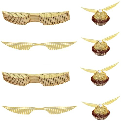 Neodtx Gold Glitter Flügel 40 Stück Geburtstags Kuchen Deko Goldener Schnatz Dekoration FüR Bonbons Schokolade Hexe Cupcake Topper Kinder Party Mottoparty