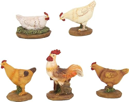 FADEDA 5 x gallo con gallinas/altura: 4 cm/pintado a mano/figuras de belén fieles - decoración de mesa de Navidad cuna accesorios