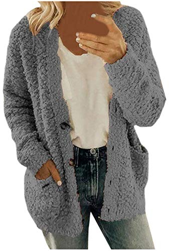 MGSFGlk Damen Fleecejacke Winter Teddy Mantel Warm Flauschig Jacke Dicke Gefüttert Plüschjacke Casual Langarm Wolljacke Kuschelig Einfarbig Winterjacke mit Taschen Teddyjacke Outdoor Wintermantel