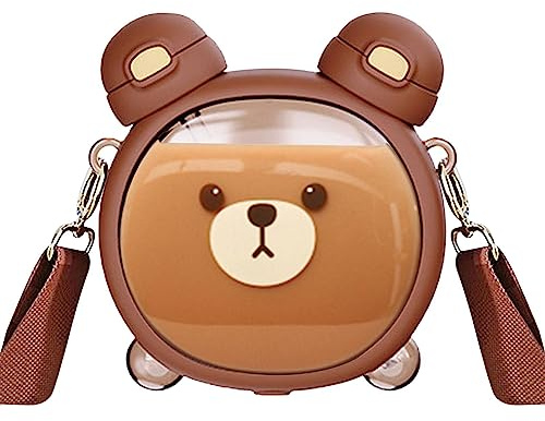 Kawaii Bär Wasserflasche, Trinkflasche Mit Strohhalm 750ML, Tragbare Cartoon Trinkflasche Mit Verstellbarem Schultergurt Für Schul Reisen Picknick Im Freien