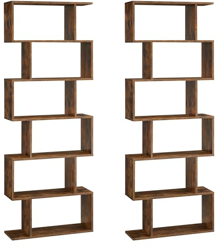 VASAGLE Bücherregal, 2er Set, Regal mit 6 Ebenen, Standregal, Büroregal, freistehend, Dekoregal, zur Präsentation, modern, für Wohnzimmer, Schlafzimmer, Büro, vintagebraun LSS036X01