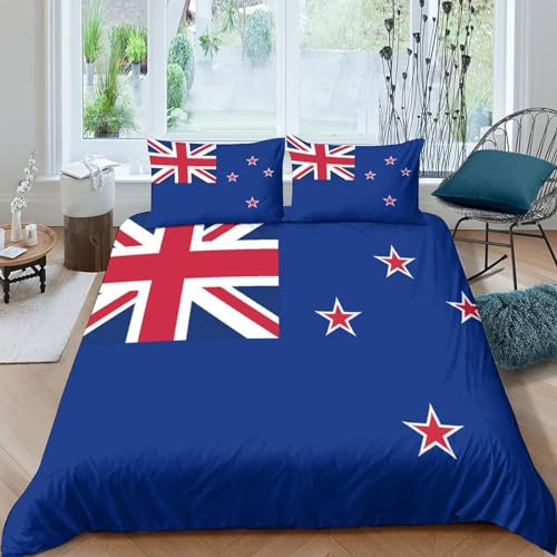 AAHARYA Flag of New Zealand Bedding Set 3D National Flag Duvet Cover Set Soft Microfiber Quilt Cover with Pillowcases Double（200x200cm）