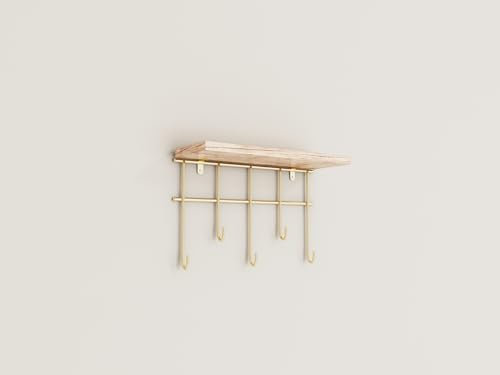 EMHELLE Wandregal Holz Golden Farben Metallrahmen Regal Wand Hängeregal Küchenregal Bücherregal Schweberegal Regale für Wände Wohnzimmer Kinderzimmer Küche (1 Stück)