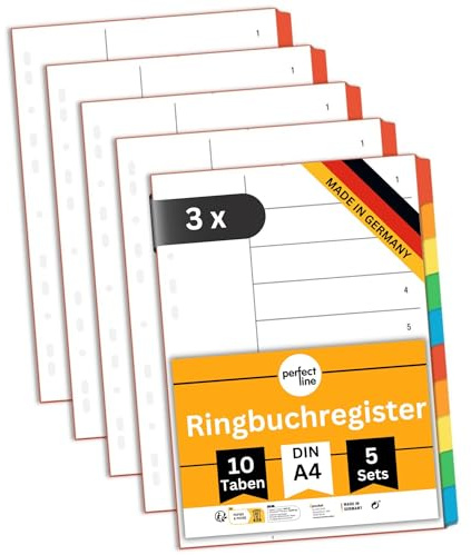 perfect line Ordner-Register DIN-A4, 10-teilig, 15er Set (3 x 5er Pack), Karton, MADE IN GERMANY