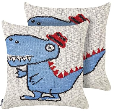 Beliani Dekokissen 2er Set Baumwolle beige 45x45 cm Tiermotiv Dino für Kinder Gambir