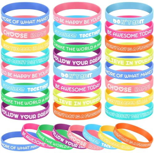 Chunyin 24 Stück Inspirierende Silikon Armbänder Motivierende Zitat Armbänder Farbiges Dehnbar Armband Unisex Motivierende Armbänder für Geschenke zum Geburtstag