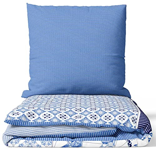 Leonado Vicenti Bettwäsche 100% Baumwolle Set Blau Weiss Paisley Muster 240x220 cm Bettbezug Kissenbezug mit Reissverschluss