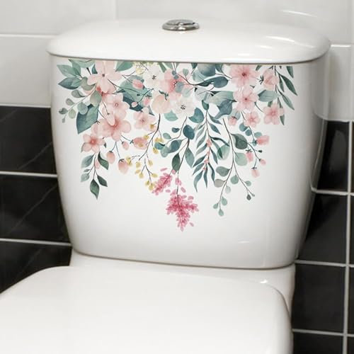 Plant Leaves Flowers Toilet Seat Lid Stickers Self-Adhesive Bathroom Wall Stickers Toilet Lid Decals DIY Removable Waterproof Toilets Sticker for Bathroom Cistern Decor,Toilets Accessories