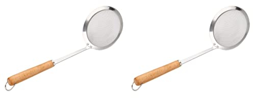 2pcs Cuchara Tamices Skimmer Malla Colador Grasa Buena Tamiz Madera Hornear Tamiz for Alimentos Cocina Cucharón Colador Verduras Coladores Sopa Caliente Tamices Café Aceite Fino con (Color : Picture