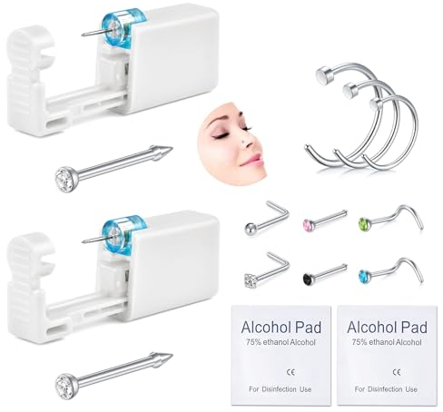 AVYRING 2er Nose Piercing Kit - Nasenpiercing Gun mit integrierten Silber Nasenstecker, schmerzfreies Selbstpiercen mit 20G Nasenringe und -stecker, Einweg-Piercing Gun für zu Hause