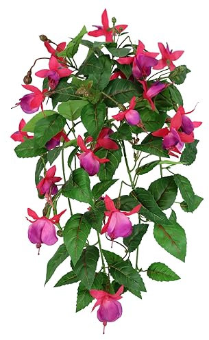 Flair Flower Flores Colgantes con Flores, Enredaderas, Planta en Maceta, Flores de Seda, balcón, terraza, Plantas Artificiales, Flores Artificiales, Flores Artificiales, Seda sintética, Rosa, 40 x 25