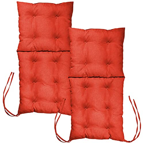 MG Design Stuhlkissen 2er Set 50 x 100 cm Sitzkissen orange - Gartenstühle Sitzauflagen aus Polsterstoff, mit weicher Füllung, mit Schnüren zum Binden - Niedriglehner Auflagen