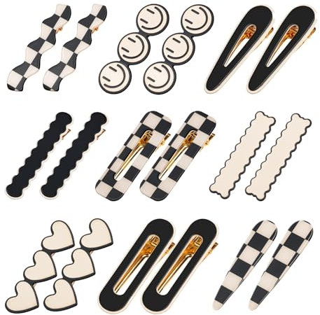 Auiremrti Lot de 18 pinces à cheveux pour femmes et filles, à carreaux noirs et blancs, mignons, sans nœuds, accessoires de cheveux minimalistes coréens, cadeau