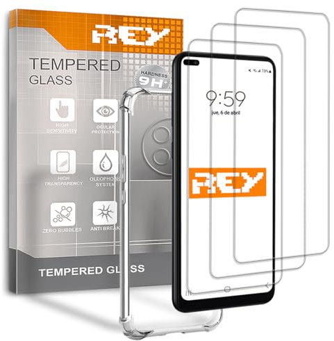 REY 3X Protector de Pantalla y Funda Anti-Shock para Honor 50 Lite, Cristal Vidrio Templado y Silicona TPU de Alta Resistencia