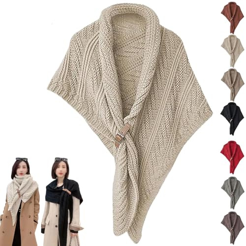 Multifunktionaler Dreieckstuch für Damen, gestrickter Dreieckstuch mit Lederschnalle, modisch, warm, gemütlich, gestrickt, Schultertuch, Umhang