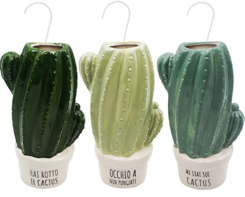 Paluplus Set 3 Evaporatori d'acqua per termosifoni in Ceramica, misura 8,5x4,5x17 cm, Umidificatore e gancio a S, Colore Verde -6355F (Cactus)