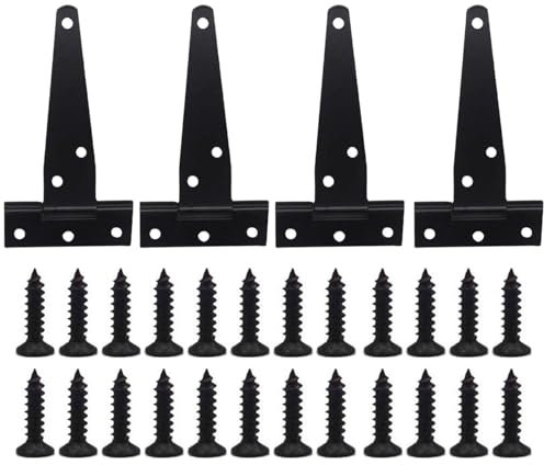 Lot De 4 Charnières Noires En Forme De T Avec Vis De Réglage, Charnières De Porte De Jardin, Charnières Triangulaires, Charnières De Porte Robustes, Charnières De Porte De Rangement, Armoires