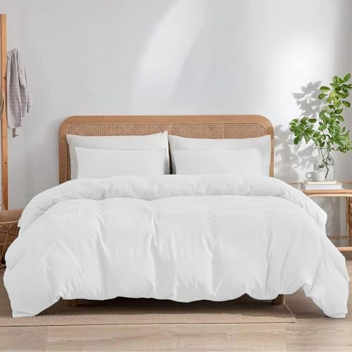 Ev Dekor Superking Duvet Cover Sets – Brushed Microfiber Bedding- Plain Dye Quilt Cover with Pillowcase - White