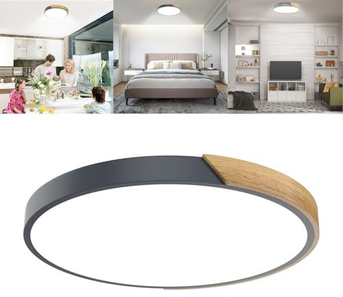 ACXIN LED Deckenlampe Holz Deckenleuchte,Leuchte Decke Rund,Modern Holzlampe Flach für Wohnzimmer,Schlafzimmer,Badezimmer,Küche,Flur,kinderzimmer,Büro,6000K-6500K (Grau, 96W Kaltweiß)