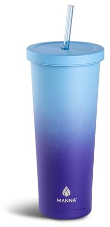 Manna Chilly Double-wall Vacuum Insulated Stainless Steel Tumbler with Splash-proof Lid and Reusable Tritan Straw - 24 Oz - Purple Ombre