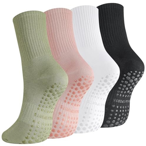 Utensilsto 4 Paar Pilates Socken Rutschfeste Yoga Socken Antirutschsocken Reformer Pilates Socks Grip Socks für Pilates Barre Ballett Tanz Trampolin 36-40