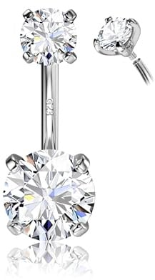 Morfetto Bauchnabelpiercing Gold Chirurgenstahl Für Damen - Echt Titan Bauchnabelpiercing Silber 925 Runder Zirkonia Bauchnabel Ring 14G Hypoallergener Nabelpiercing Lang 6/8/10/12MM Stablänge