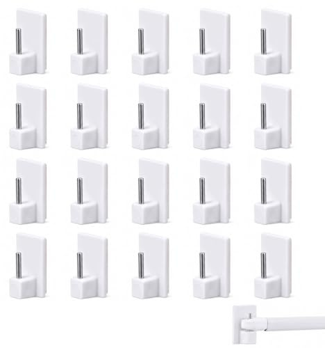20 Packs Self-Adhesive Hooks Window Hooks Adhesive for Net Curtain Rods, White (Square Corners)