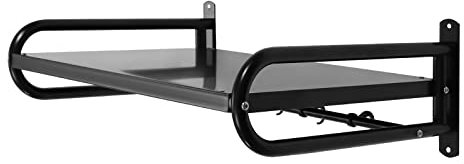 Supporto da parete per forno a microonde, in acciaio inox, nero, portata 30 kg, con 6 ganci e protezione laterale, 48 x 38 cm, montaggio a parete per cucina/bagno, installazione adesiva o foratura