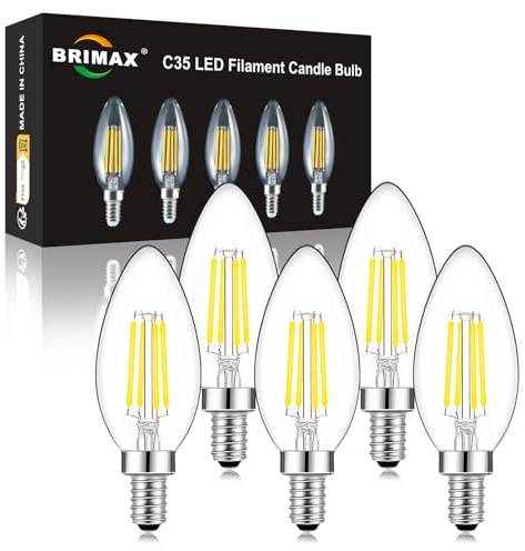 BRIMAX E14 Led Light Bulb Cool White 5000K, Dimmable,6W Luminous Light Bulb | E14 Small Screw Light Bulb, 60W Equivalent, C35 Candle Light Bulbs for Ceiling Lights and Chandelier,5 Pack