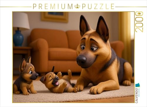 CALVENDO Puzzle Stolze Schäferhund Mutter mit Welpen | 2000 Teile Lege-Größe 90 x 67 cm Foto-Puzzle für glückliche Stunden