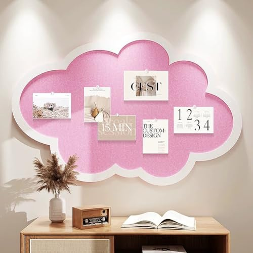Süße Pinnwand für die Wand, Wolkenförmige Kork-Pinnwand mit Stecknadeln, selbstklebende Filz-Memotafel, Wanddekoration für Büro, Zuhause, Schule (Rosa, 80x50cm)