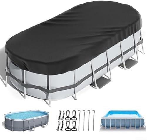 Copertura ovale per piscina con accessori per piscine fuori terra, progettata con rivestimento resistente alle intemperie per fornire una protezione affidabile da sporco, foglie e umidità (549 x 1006
